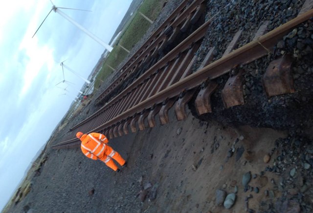 Cumbrian coast line reopens after railway rebuild: Track washed away at Flimby