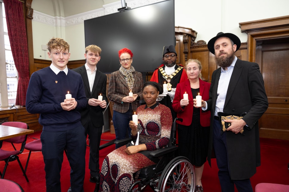 Rabbi Mendy and two students that visited the Auschwitz-Birkenau Concentration Camp Memorial and Museum alongside Cllrs O'Halloran, Chapman, Safi-Ngongo and Jackson