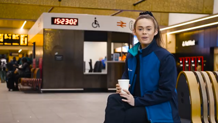 Emma at wearing her Northern uniform at a station