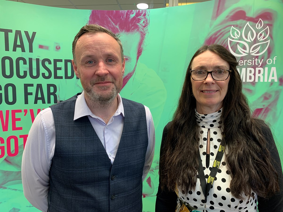 Cumbria SEND Conference, 13 January 2023, University of Cumbria, Carlisle
(l-r) Keynote speaker Kevin Burns, Regional SEND Professional Adviser, Department for Education, with Professor Sally Elton-Chalcraft, director, Learning, Education and Development research centre, University of Cumbria