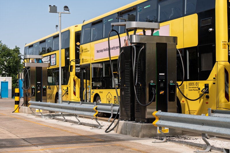 Buses at charging points