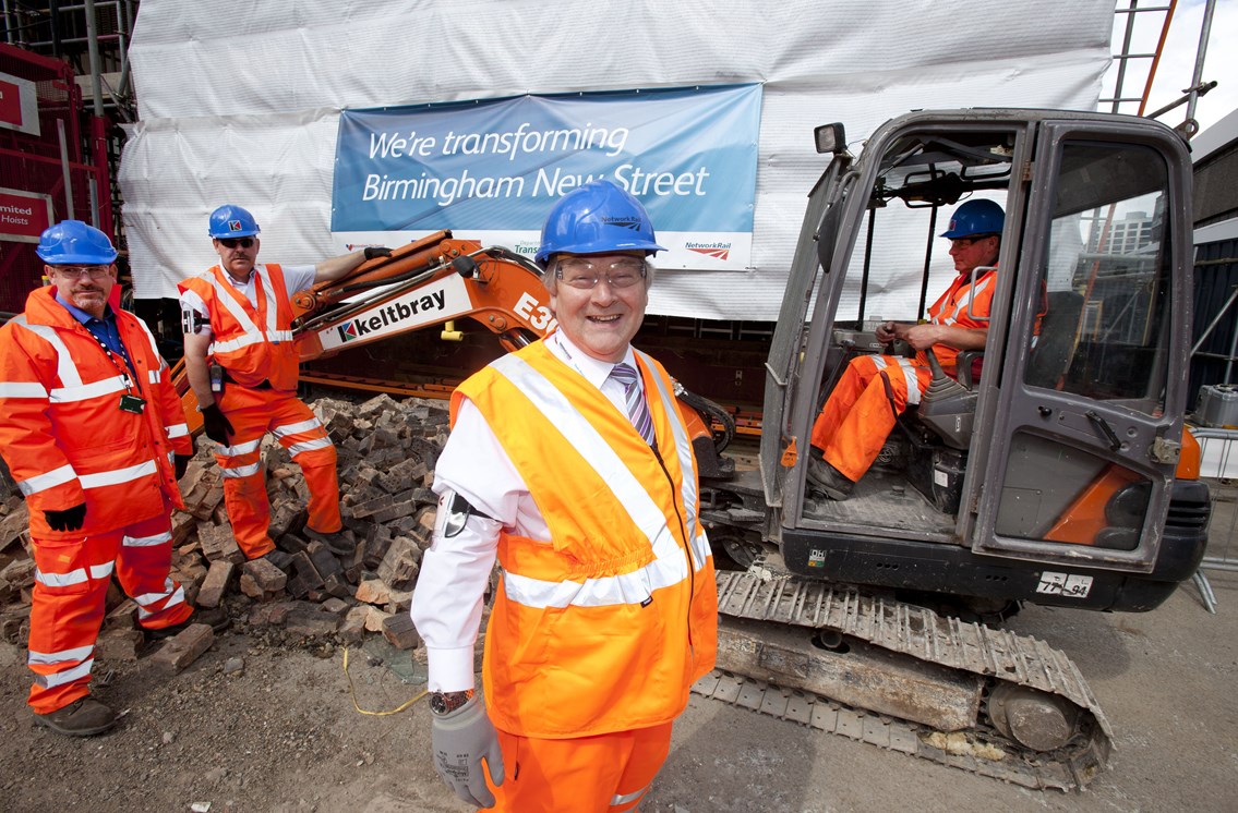 Stephenson Tower demolition starts: Cllr Mike Whitby, leader of Birmingham City Council at the start of demolition of the 1960s-built Stephenson Tower, once considered as luxury flats. (30 June 2011)