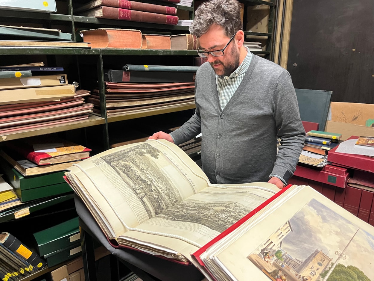Leeds histories: Librarian Antony Ramm with one of William Boyne's works.
The culmination of his life’s work, Boyne’s collection of seven huge folios is also part of the library’s collection and includes magnificent images of locations including Temple Newsam and Kirkstall Abbey, genealogies, notable antiquities, coats of arms and maps of the city.