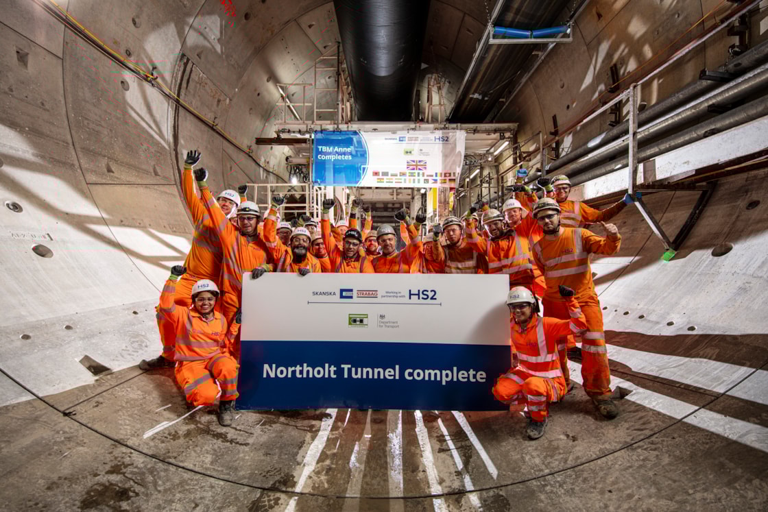 Miners from TBM Anne celebrate completing the Northolt Tunnel