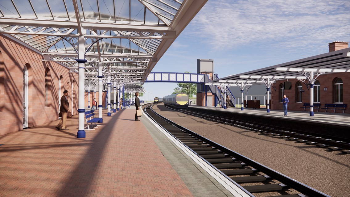 Dumfries Station - Access for All footbridge impression - Platform 1 South view