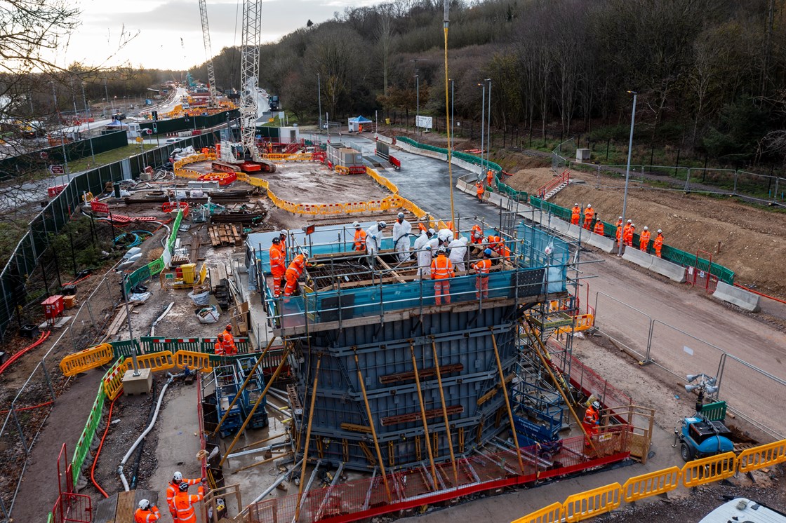The Colne Valley Viaduct's first pier under construction December 2021