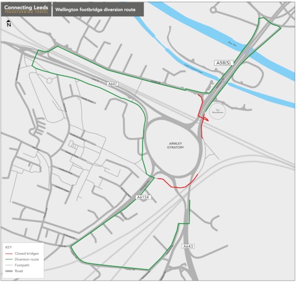 Armley Gyratory Wellington Road pedestrian diversion map