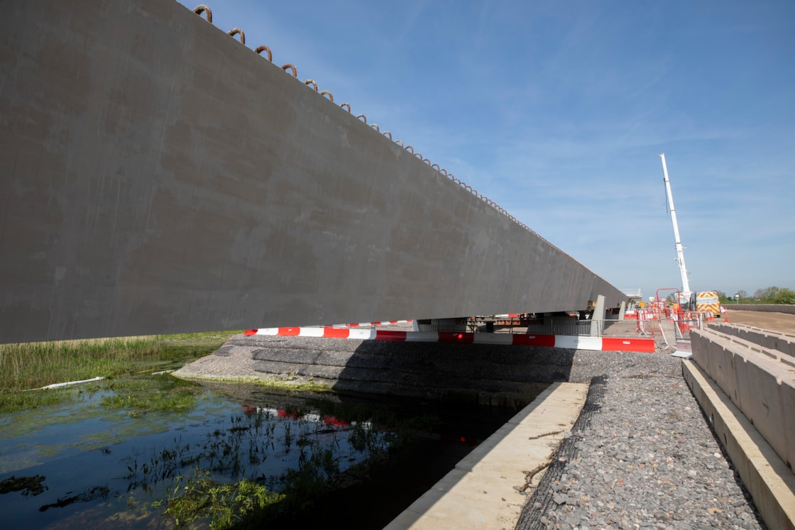 View along the side of one of the beams in situ Thame Valley Viaduct May 2024