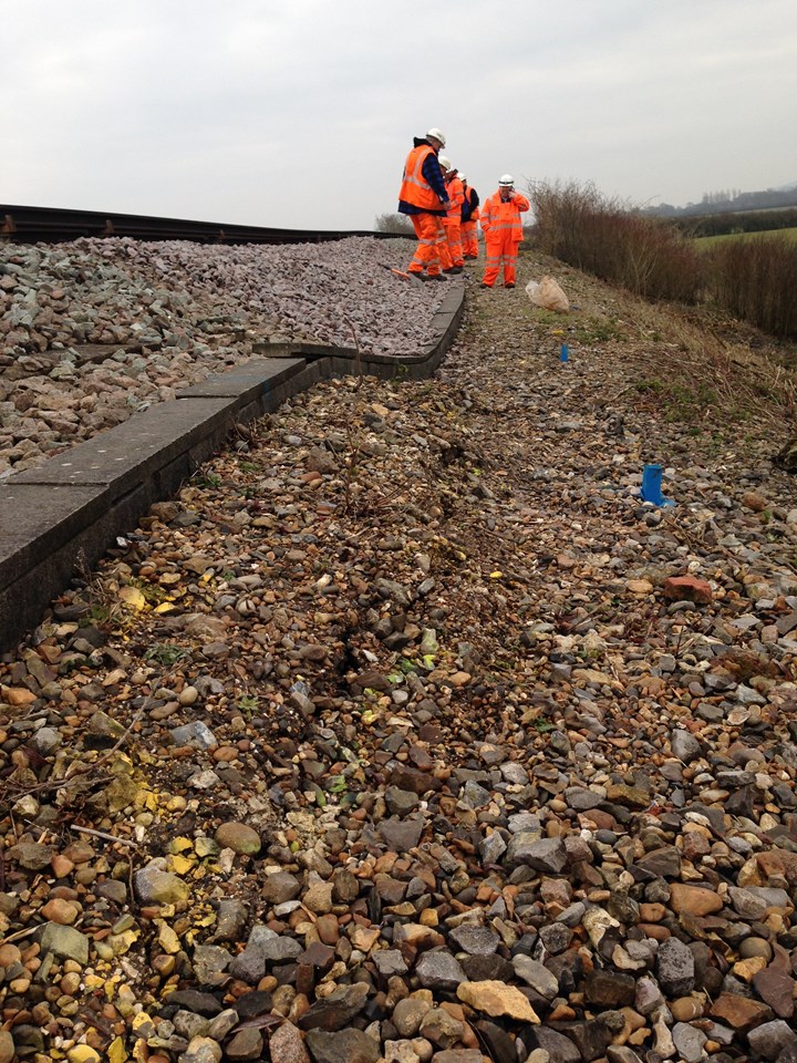Ripe landslip site, Sussex: This picture shows the dip caused by a landslip on the railway between Glynde and Berwick in Sussex (at a hamlet called Ripe)