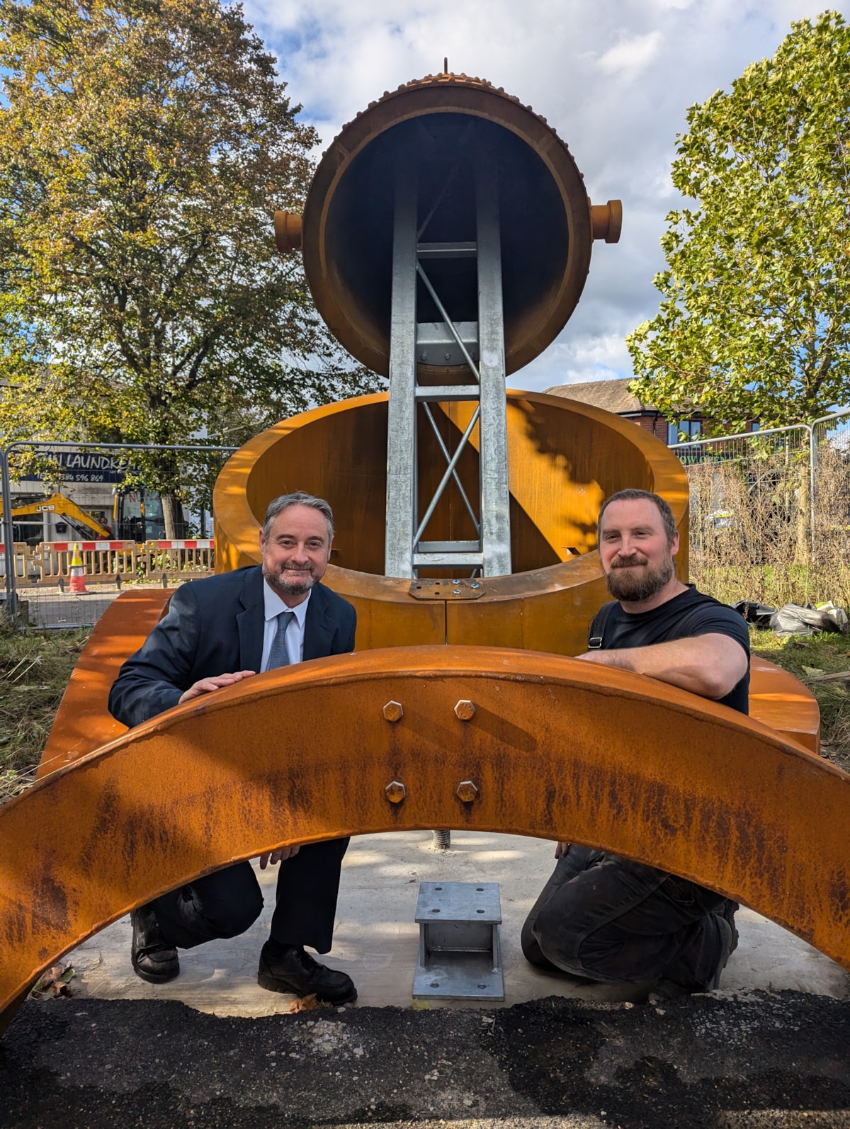 Cllr Paul Bradley and fabricator Vince Thompson at the monument site in Brierley Hill