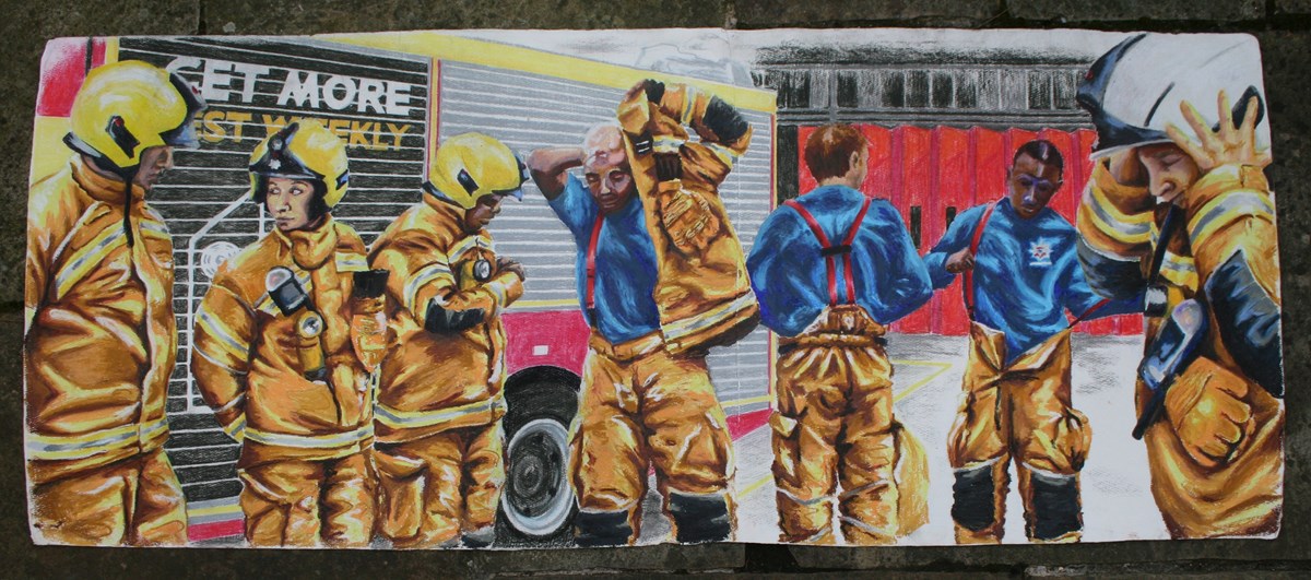 An image of firefighters which forms part of an exhibition at Islington Museum celebrating their work