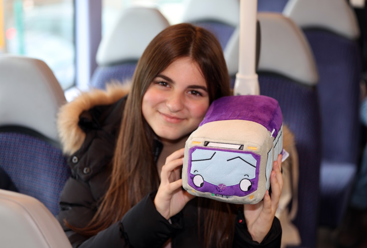Evie the electric bus soft toys were handed out to the children