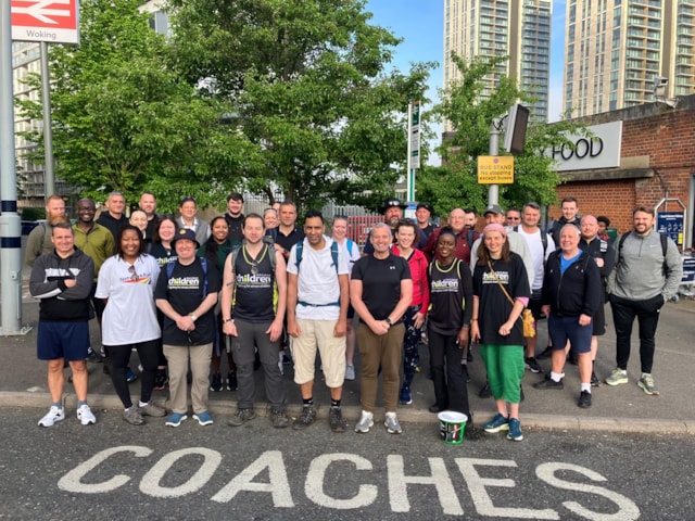 The walkers at the start of their route at Woking: The walkers at the start of their route at Woking