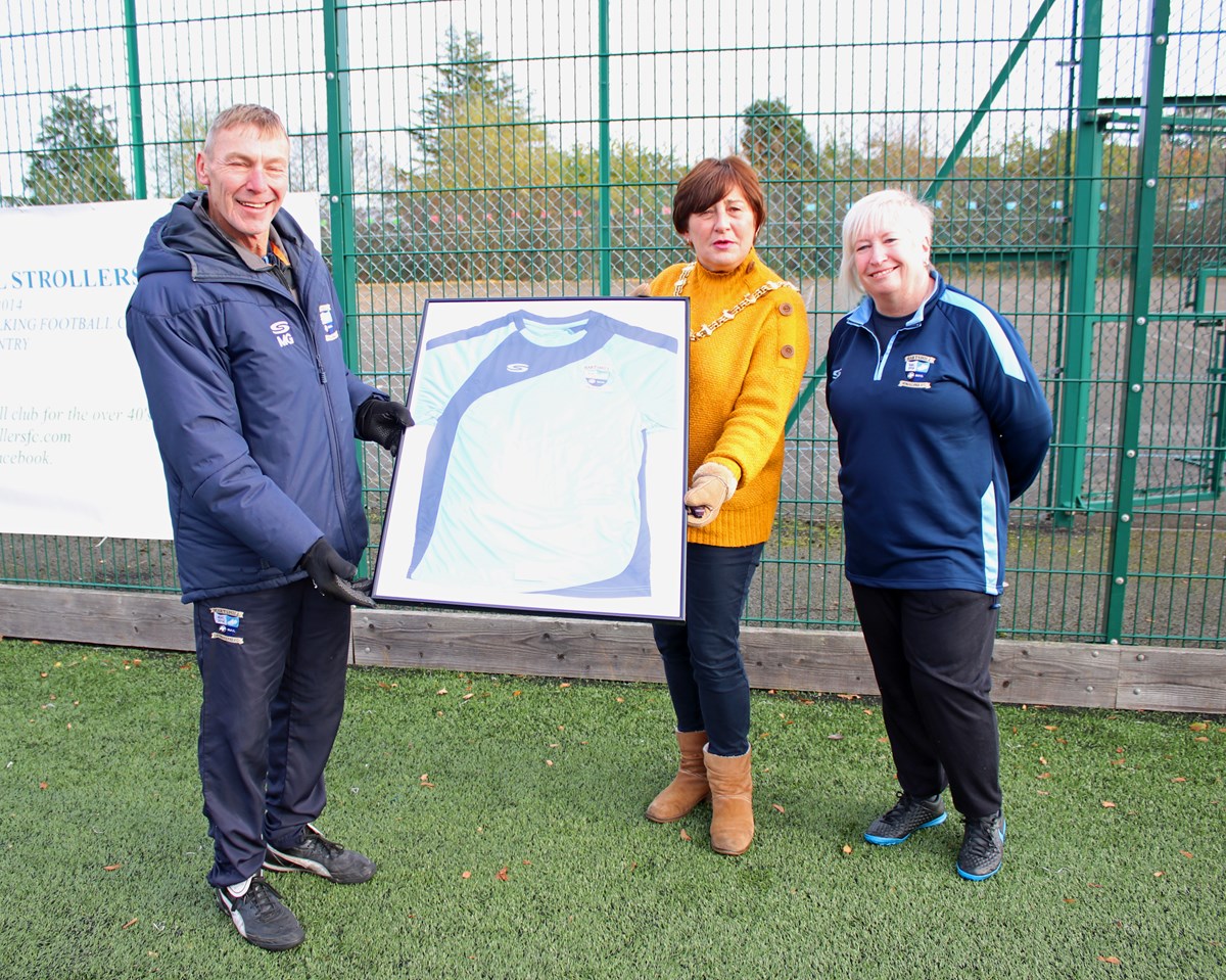 Left to right Mark Grazier, club founder and President, Mayor of Dudley Councillor Anne Millward and Jay Adams, captain of the newly-formed women's section