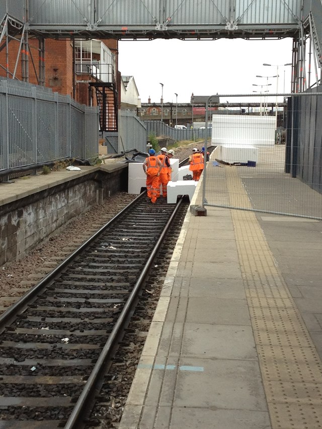 Nottingham latest pictures: Nottingham - temporary polystyrene bridge under construction
