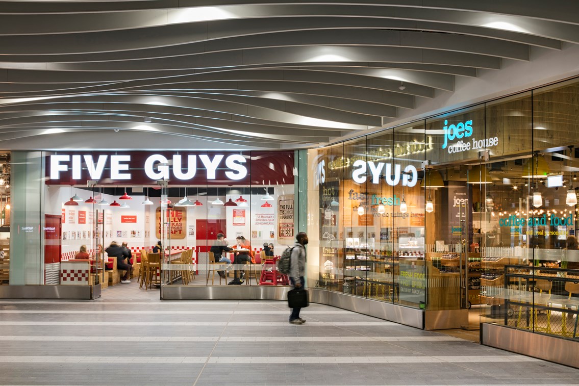 Birmingham New Street - FIve Guys, Joes coffee House: Birmingham New Street 
railway station
train station
Grand Central
Shopping centre
Retail
Shops
Shopping 
Busy