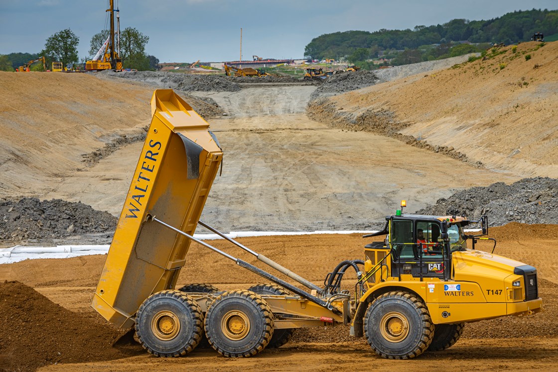 Articulated dumper truck near the site for the High Furlong Viaduct Spring 2023