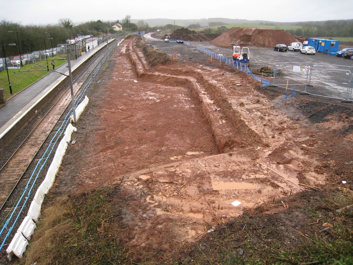 The early stages of building a new platform at Alvechurch station