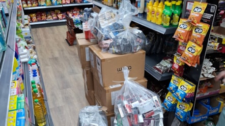 The scene inside the European Mini Market on Manchester Road, Haslingden, which a court has now ordered to close until mid January 2026 for having illegal vapes and tobacco and selling a vape to a child