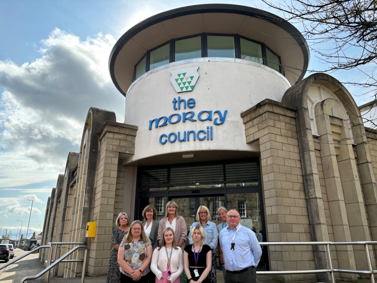 Front (from left): Moray Council's Human Resources Adviser, Julie Grant; Career-Ready interns Lucy Field and Maddie Garioch; Moray Council Learning Estate Programme Manager, Andy Hall. Back (from left): Lossiemouth High School Career Ready Coordinator, Heather Scott; Career Ready Regional Manager, K