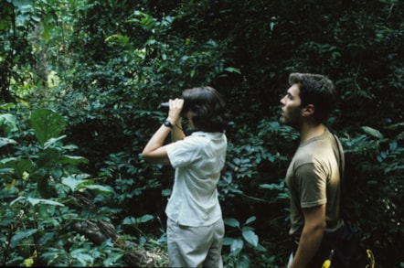 Robert Montgomery first field experience studying chimpanzees, age 20, in Gombe National Park, Tanzania. Photo Credit Ian Gilby