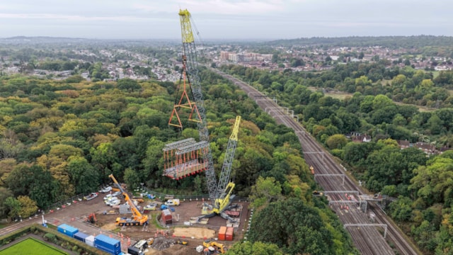 Footage released after emergency footbridge removal over the West Coast Main Line: Oxhey Grange footbridge removal