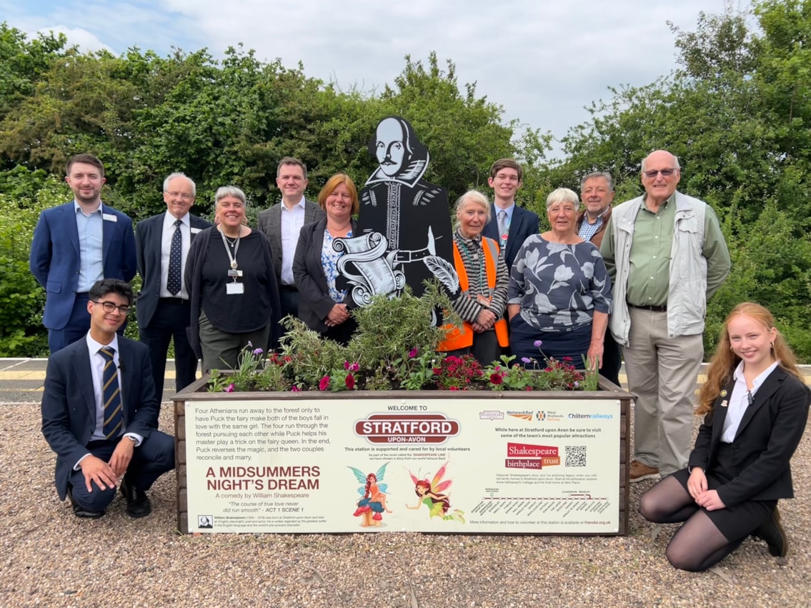 Partners gather together to celebrate the unveiling of Shakespeare statues along the Shakespeare Line