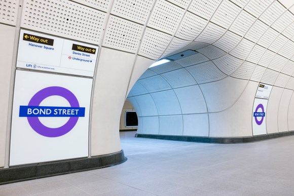 TfL Press Release - Bond Street’s new Elizabeth line station to open next week: TfL Image - Bond Street station with roundel