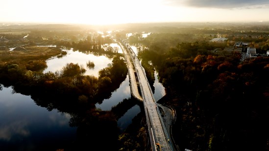 Aerial view of HS2's Colne Valley Viaduct at sunset 9