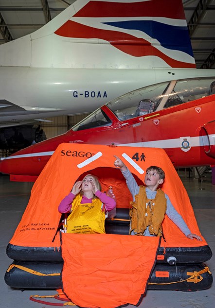 Lewis Morley and Amber Leslie test their sea survival skills at the National Museum of Flight. Photo © Neil Hanna (4)