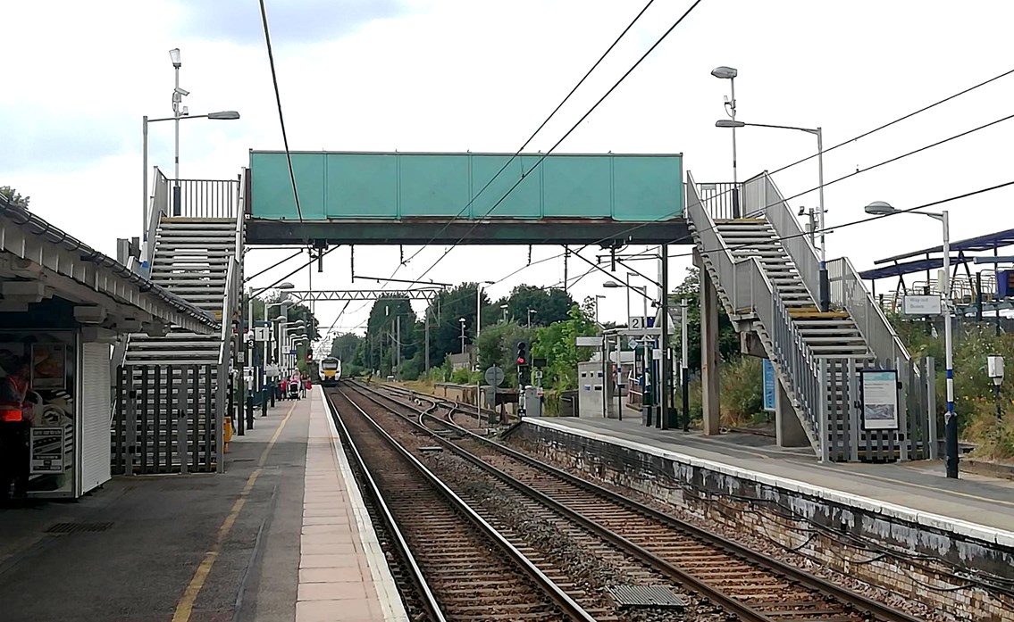Royston station footbridge which closed spring 2020. Photo credit, Govia Thameslink Railway