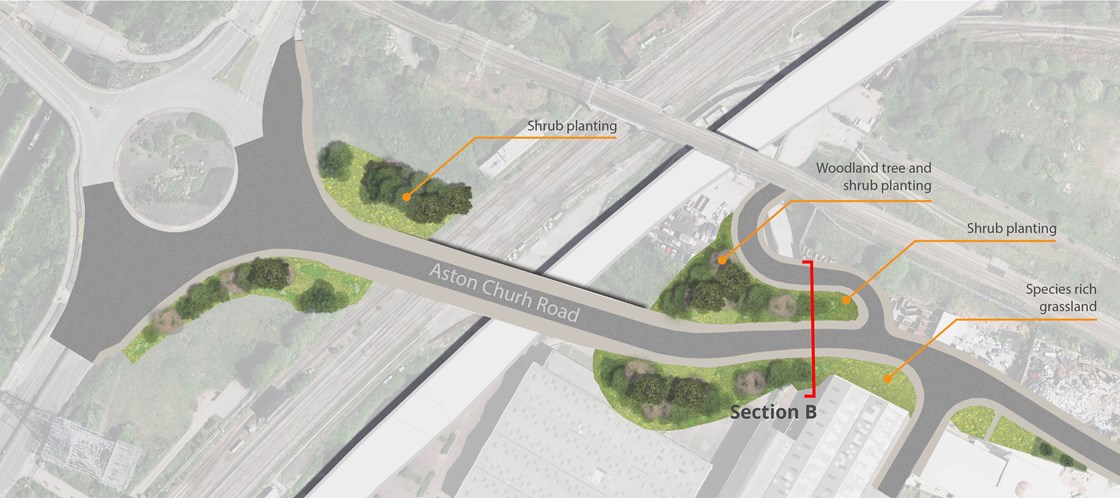 Aston Church Road Overbridge landscaping plan