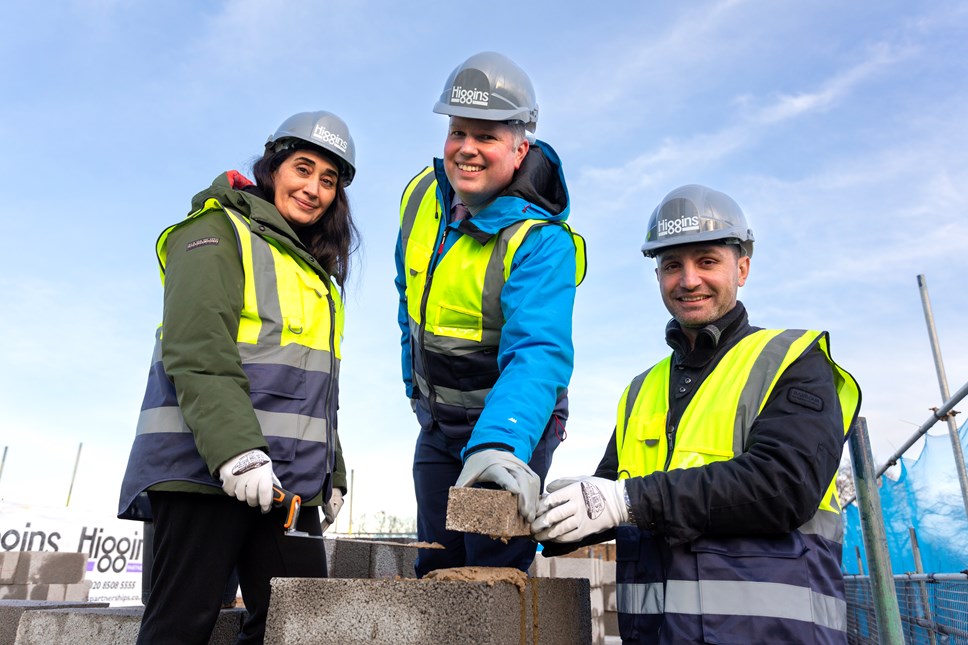 Cllr Cinko-Oner, Cllr Ward and Cllr Turan at the Dixon Clark Court topping out ceremony.