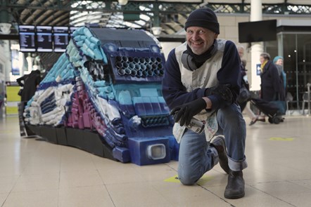 TransPennine Express (TPE) and Hull based artist Andy Pea unveil a sculpture made of recycled materials at Hull Paragon Station ahead of Global Recycling Day