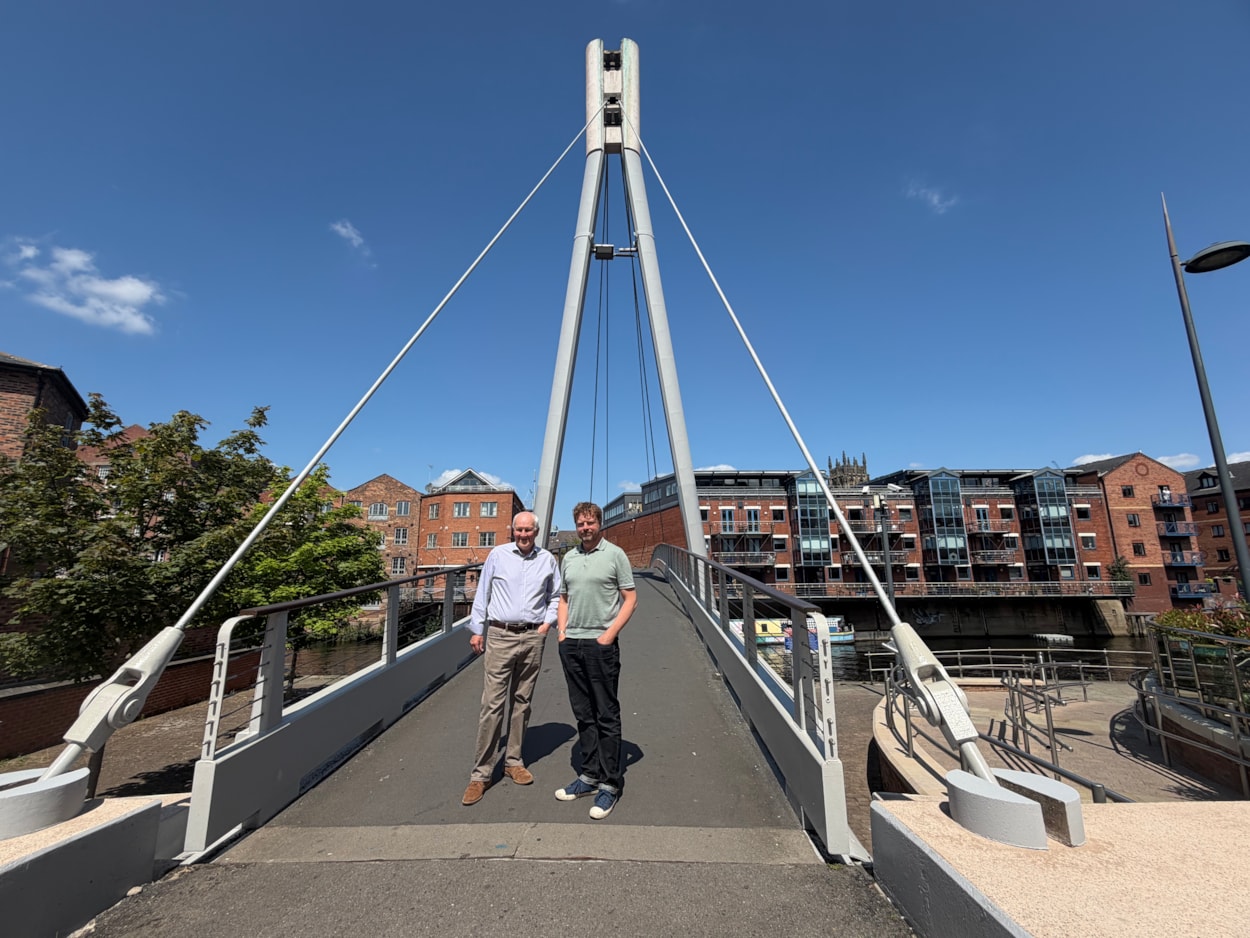 Centenary Bridge: This week, Colin Harris, the bridge’s original designer, visited the site to get an up-close look at their work and reminisce about his role in bringing the project to life. Colin (left) was joined by Paul Ellison, Paul Ellison co-chair of the Quality Spaces and Places and Leeds Waterfront Group, who have supported the project.