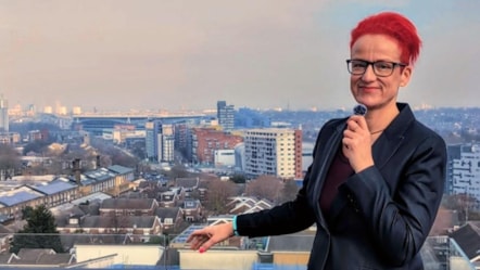 Cllr Sheila Chapman, Executive Member for Equalities, Communities, and Inclusion, stood at the top of Cally Clocktower looking over Islington