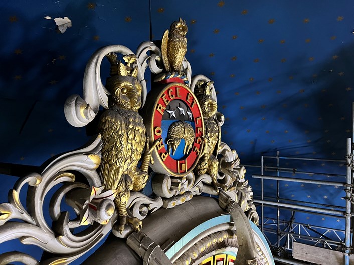Leeds Town Hall spring clean: The Leeds city coat of arms which usually sits on top of the Leeds Town Hall organ