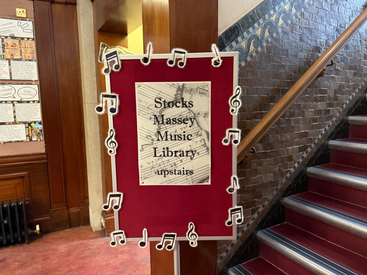 Stocks Massey music library sign
