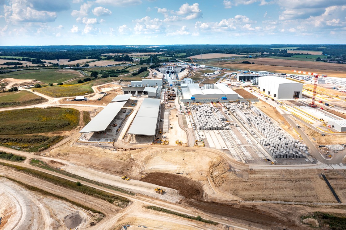 Aerial view of HS2's Chiltern Tunnel South Portal in Hertfordshire, August 2021 HS2-VL-27848