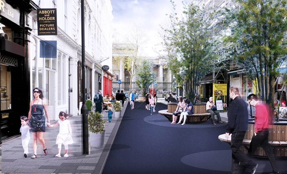 TfL Press Release - Eleven new projects to receive £50 million investment to create healthy streets across London: Image - Museum St, Camden (Copyright Arup and Bee Midtown - used courtesy of Arup)