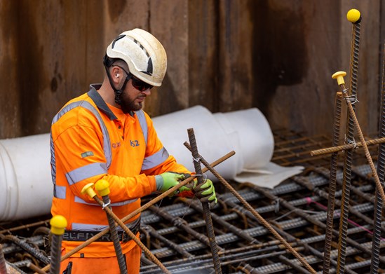 Preparing rebar cage ahead of a concrete pour for a pier in the colne valley: Preparing rebar cage ahead of a concrete pour for a pier in the colne valley