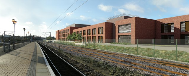 view from Platform 1 at York station: CGI - view of proposed development from platform 1 at York station