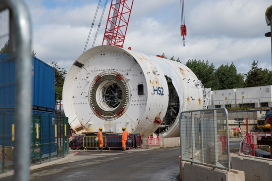 One of the Northolt Tunnel East TBMs ready to be named and reassembled at HS2's Victoria Road Crossover Box site: One of the Northolt Tunnel East TBMs ready to be named and reassembled at HS2's Victoria Road Crossover Box site