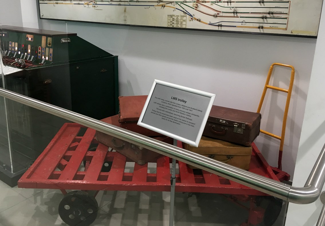 LMS Trolley named after the London, Midland and Scotland railway company: The LMS trolley, named after the London, Midland and Scotland railway company, which operated from 1923 until 1947.
Trolleys like this would have been used on the station to transport parcels and other goods across the station concourse to the train, ready for their final destination.