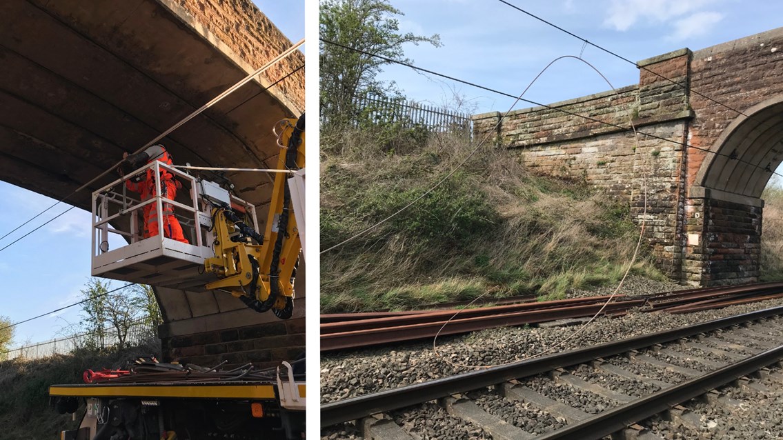 Emergency 25,000v overhead line repairs keep critical supplies moving on West Coast main line: Carlisle dewirement composite