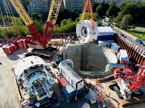 Front Shield of Northolt TBM Emily lifted into shaft ready for launch