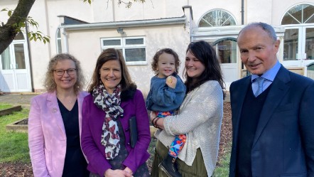 Councillor Buttery, Dr Samantha Callan, Elijah Haywood with mother Alice Cope and Lord Farmer at Stourbridge Family Hub LS