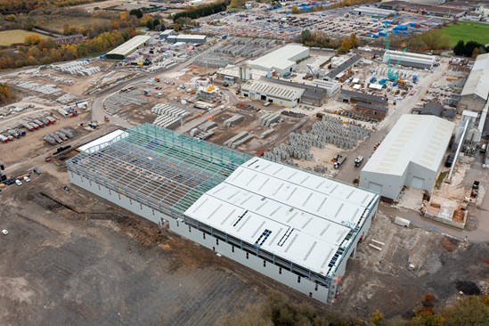 Stanton Precast's new facility being built, Ilkeston, Derbyshire November 2021 alternative angle: Stanton Precast's new facility being built, Ilkeston, Derbyshire November 2021