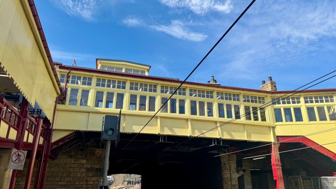 Keighley station newly restored footbridge,  Network Rail cropped