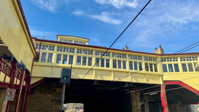 Keighley station newly restored footbridge,  Network Rail cropped: Keighley station newly restored footbridge,  Network Rail cropped